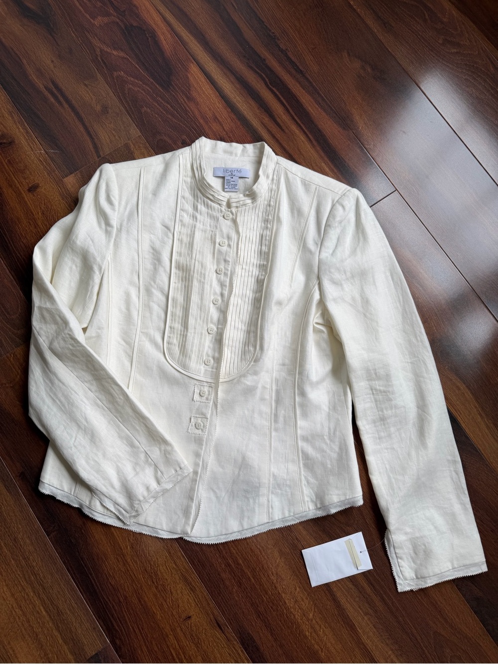 100% Linen Liberte by Emmanuel Blazer Button Tuxedo Front Lined 14
